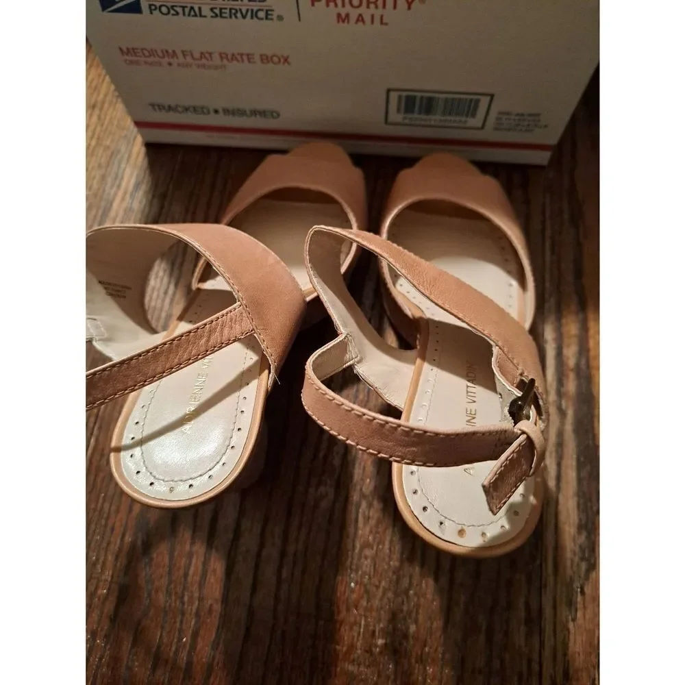 7.5 Adrienne Vittadini Yancy Tan Peep Toe Platform Chunky High Heel Dress Shoes